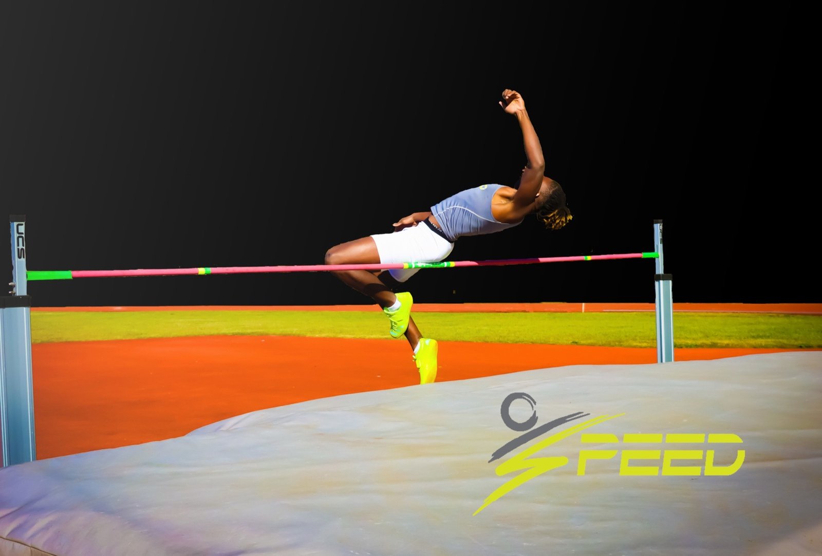 A Speed Elite athlete clearing the high jump bar